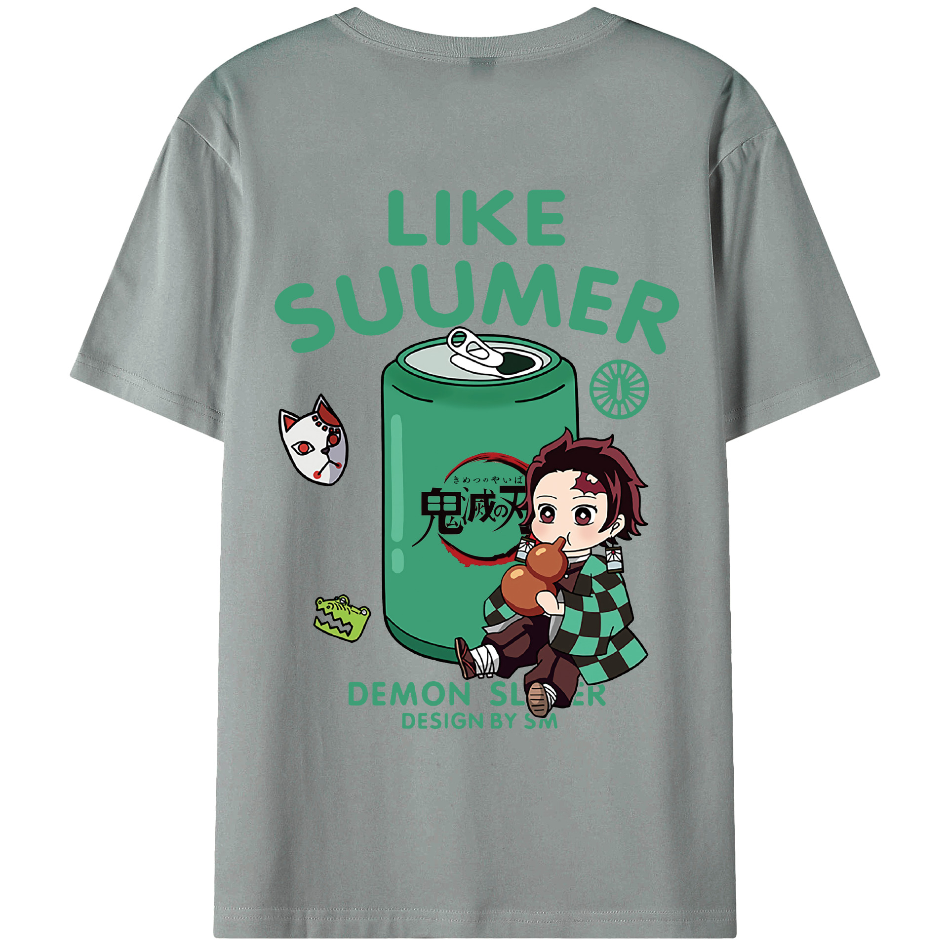 （画像用） 鬼滅の刃 竈門 炭治郎／かまど たんじろう Kamado Tanjirou 綿100％ メンズ半袖Tシャツ（バックプリント） 通気性